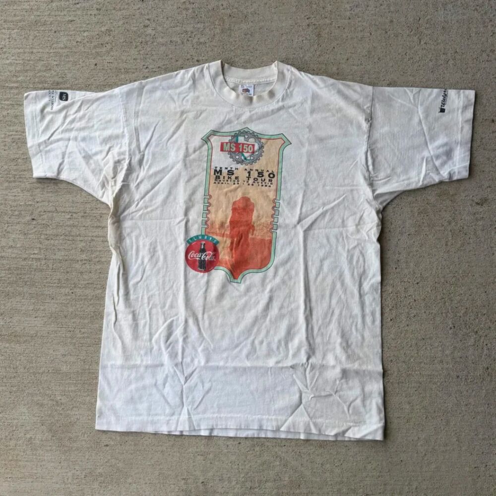 Vtg 1994 MS 150 Bike Tour Tee Houston Austin Coca Cola Powerade Single Stitch